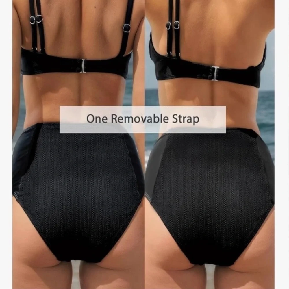 CUPSHE swim bottoms Black Texture High Waist Size Medium New